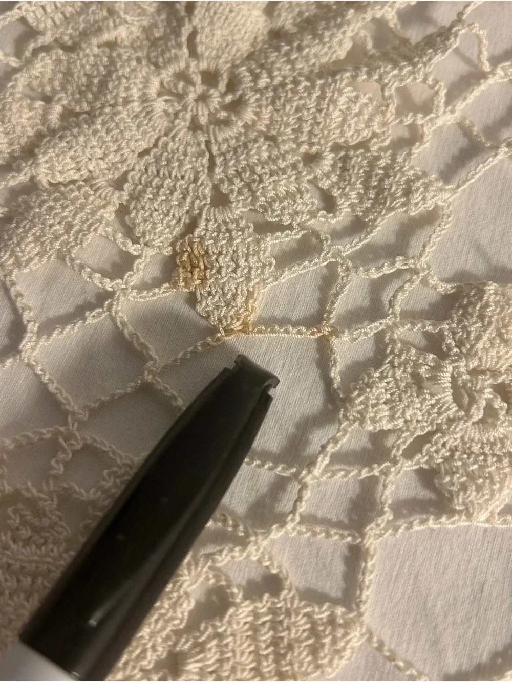 Vintage Handmade Crochet Lace Tablecloth Cream floral Starburst 65x70 MCM 1950s